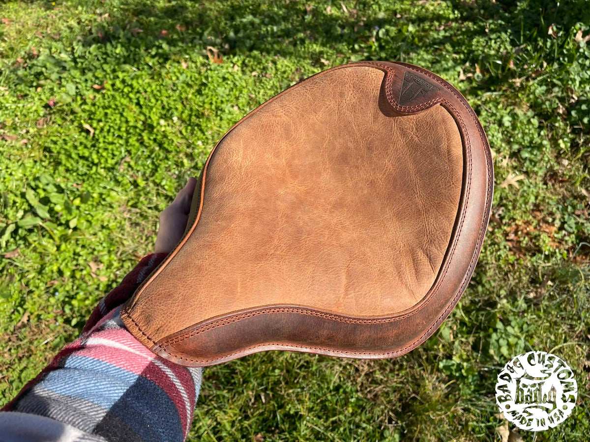 CUSTOM SERVICE: Triumph Bobber Seat Re-Upholstery Buffalo Leather (Match Your Saddlebags)