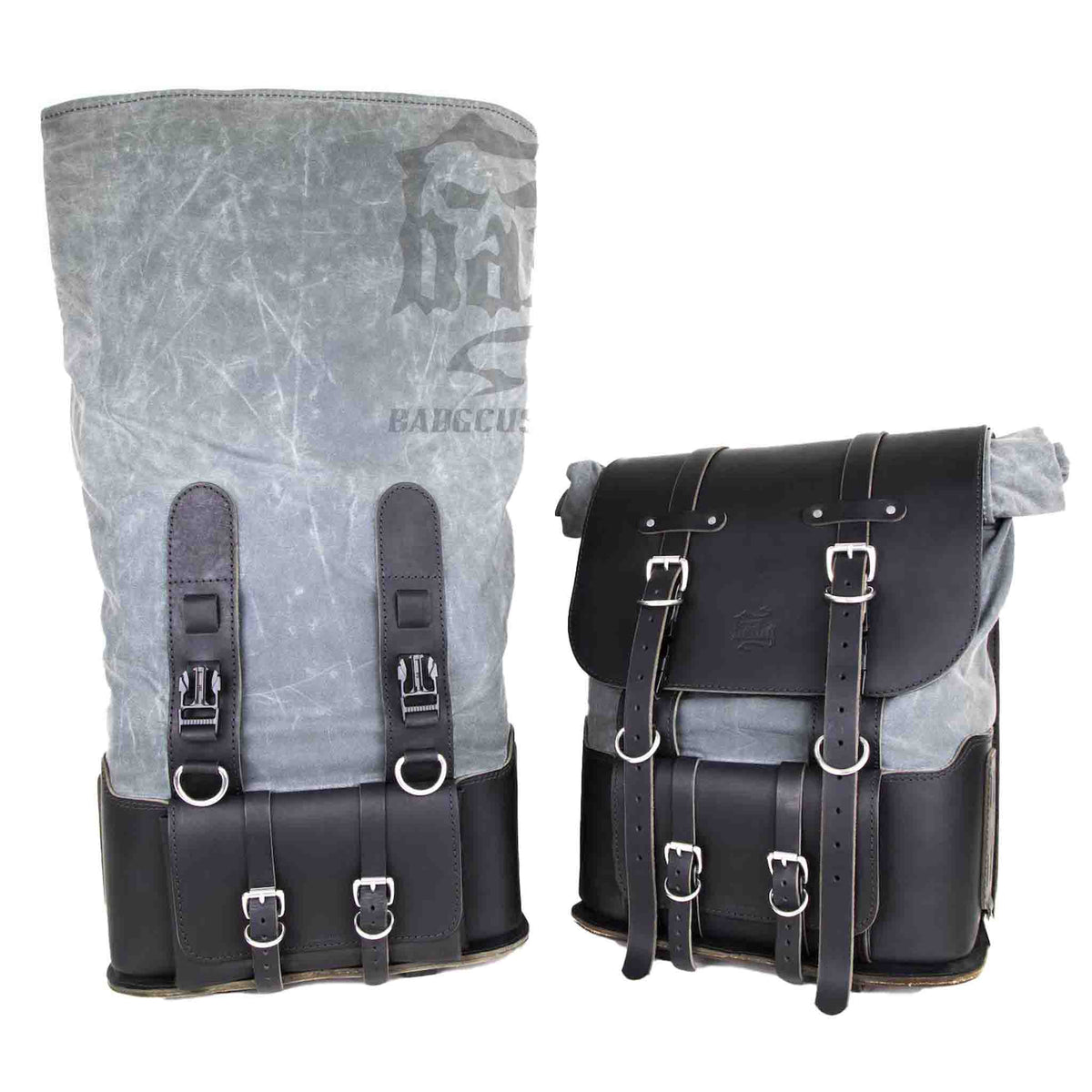 Upgrade your ride with the URB10 Rolltop Saddlebags. Unique design enables quick conversion from saddlebag to backpack. Hand crafted in USA with premium veg tan water buffalo leather, waxed canvas and stainless steel hardware. Durable and stylish, they are the perfect fit for your motorcycle.