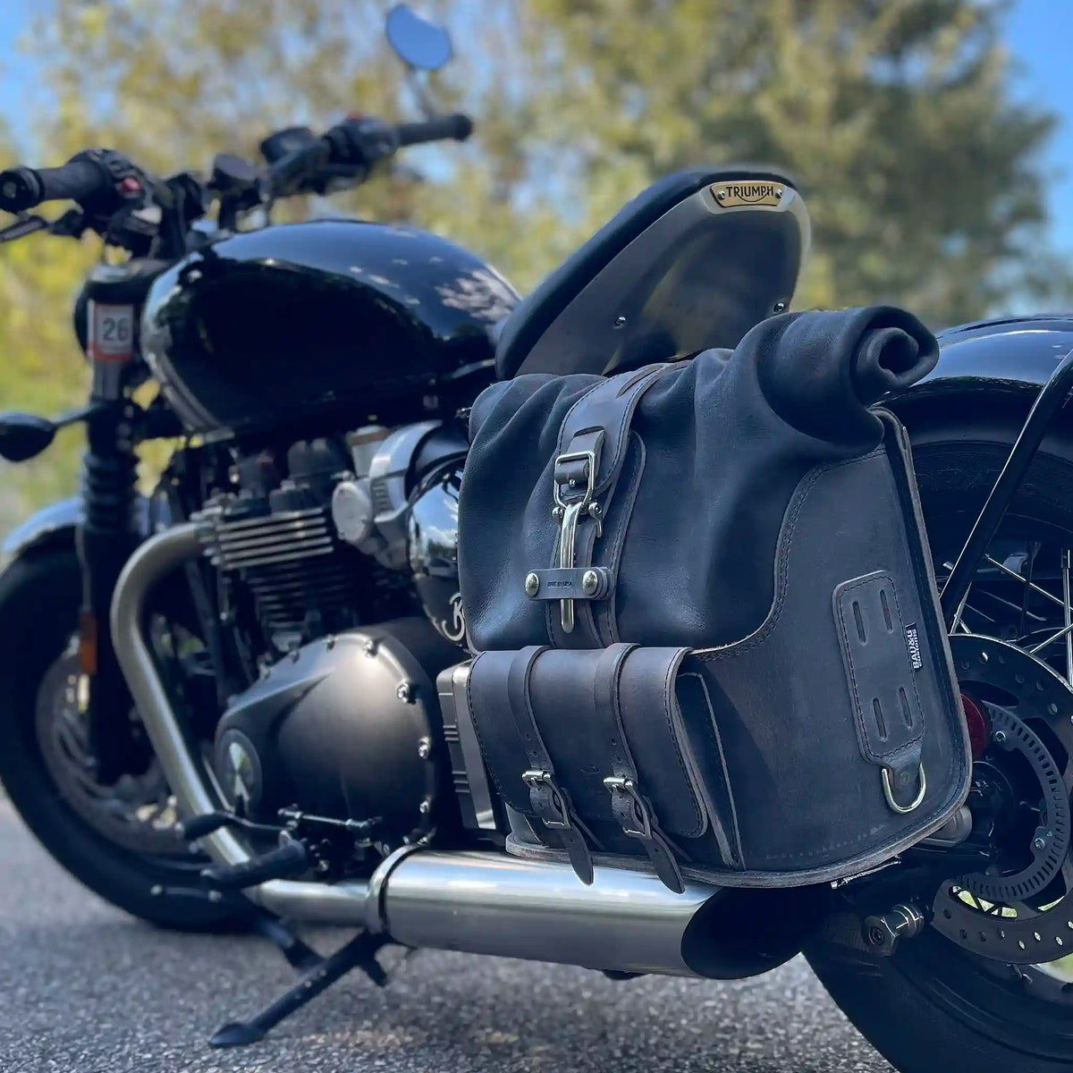 Universal Leather Rolltop Panniers / Saddlebags - TBP02 (Pair)